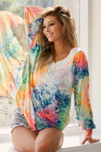 BiBi Tie Dye Soft Knit Jersey V-Neck Top - Brittney MADE