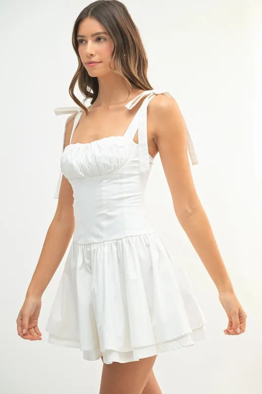 MABLE Shoulder Tie Corset Panel Mini Dress - Brittney MADE