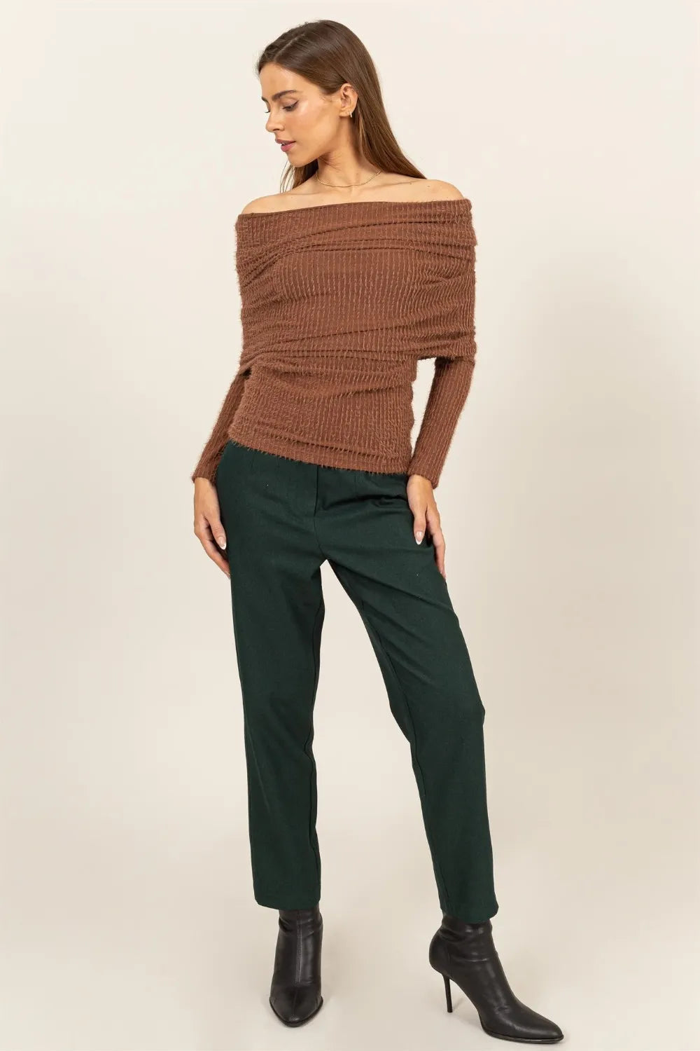 HYFVE Fuzzy Off Shoulder Textured Knit Top - Brittney MADE