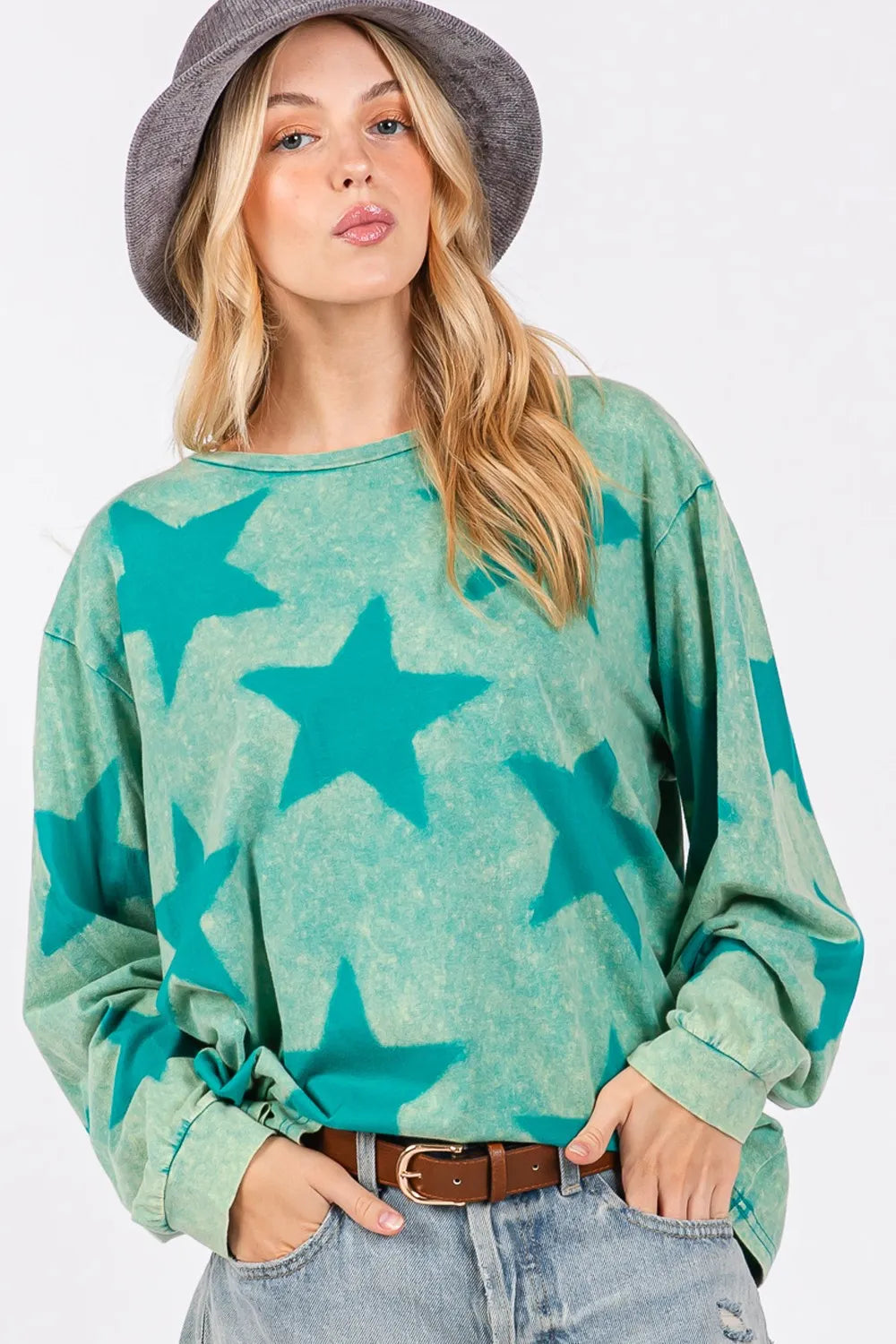SAGE + FIG Mineral Wash Star Pattern T-Shirt - Brittney MADE