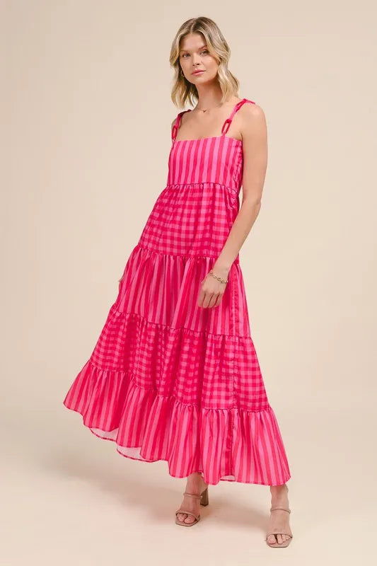 SO ME Stripe Tiered Maxi Dress with Colorful Chain Strap - Brittney MADE
