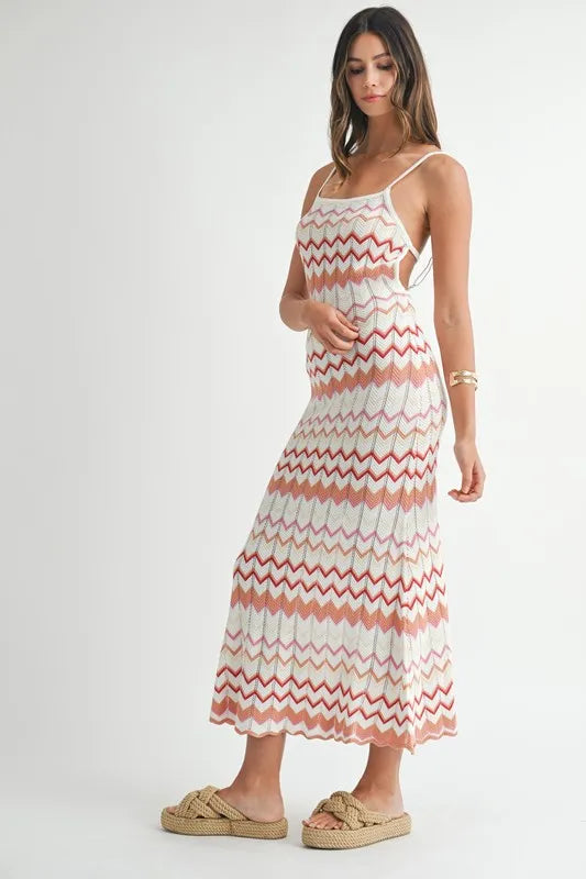 MABLE Lightweight Pointelle Chevron Knit Maxi Dress - Brittney MADE