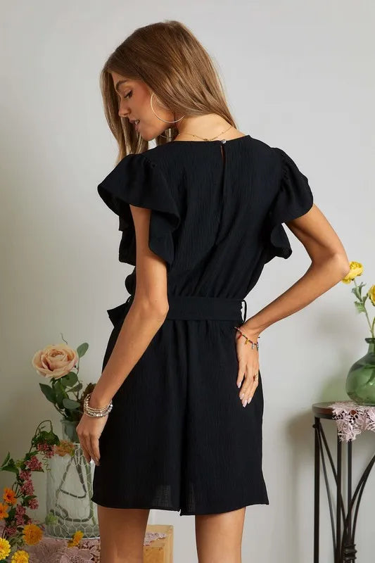 ADORA Ruffle Sleeves Romper with Pockets - Brittney MADE