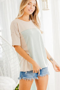Heimish Full Size Contrast Round Neck Short Sleeve T-Shirt Plus Size - Brittney MADE
