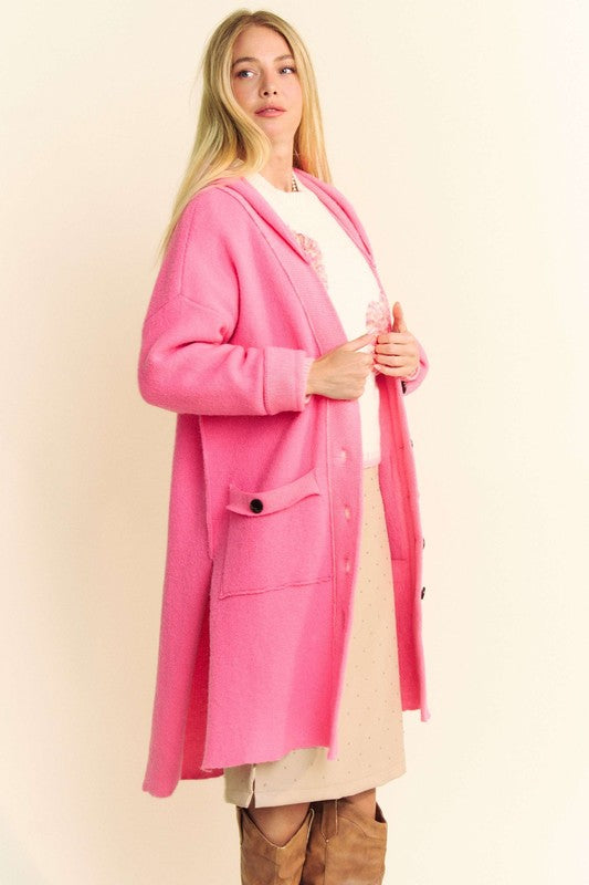 Davi & Dani Side Slit Button Up Hooded Cardigan - Brittney MADE