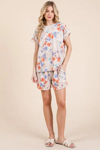 BOMBOM Floral Round Neck RIbbed T-Shirt - Brittney MADE