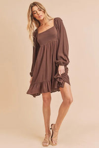 Aemi + Co Ruffled Hem Square Neck Balloon Sleeve Mini Dress - Brittney MADE