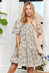 ADORA Floral Square Neck Puff Sleeve Dress - Brittney MADE