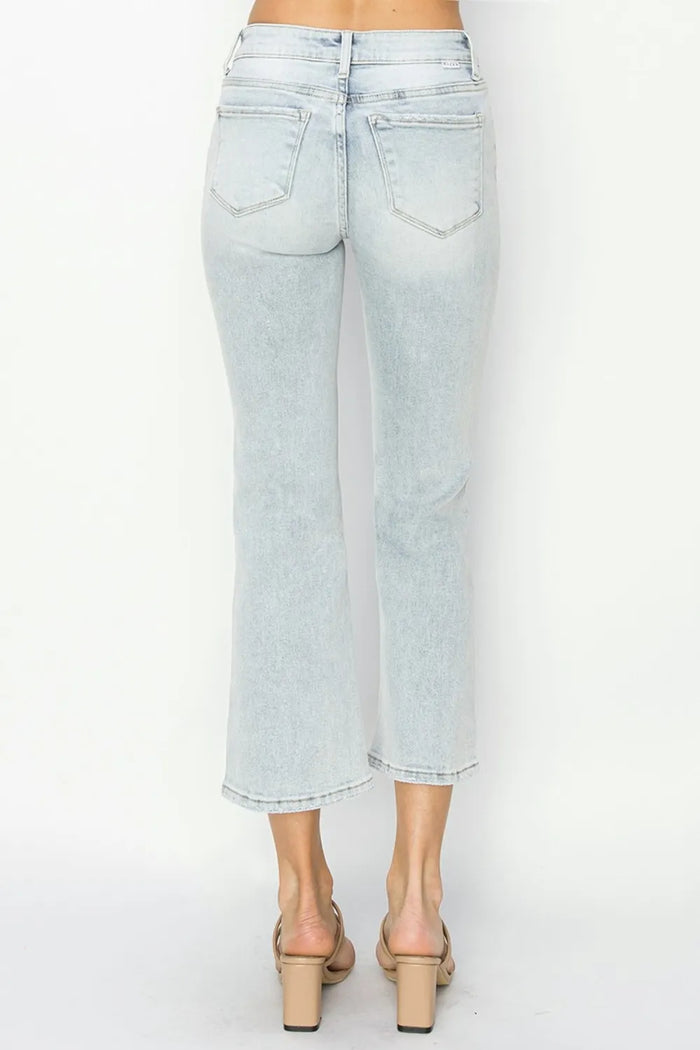 RISEN Full Size Mid Rise Cropped Flare Jeans - Brittney MADE
