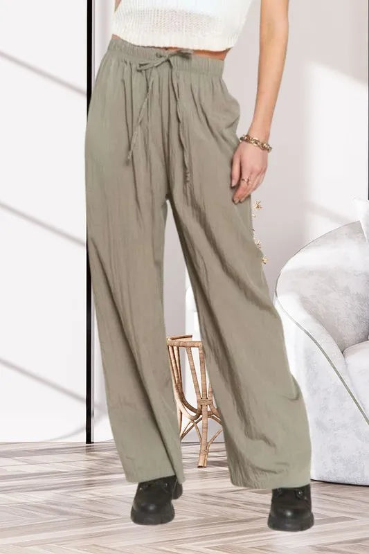 ADORA Waist Tie Crinkle Flowy Pants - Brittney MADE