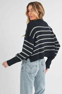 Aemi + Co Side Slit Striped Round Neck Knit Top - Brittney MADE