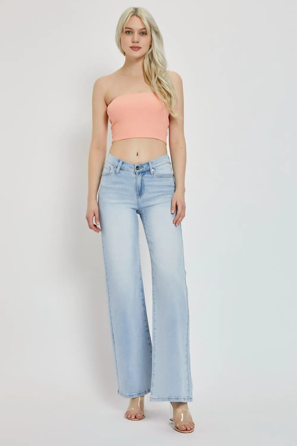 RISEN Full Size Wide Leg V Dipped Front Waist Jeans - Brittney MADE