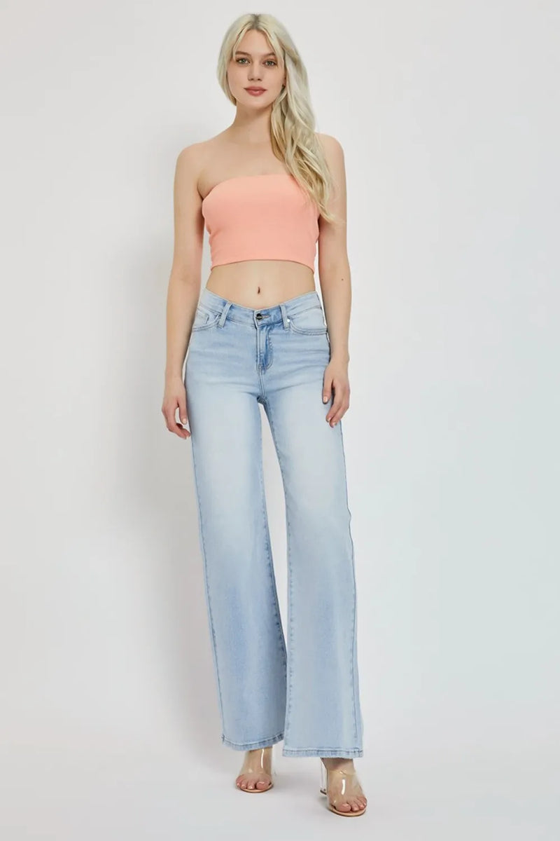 RISEN Full Size Wide Leg V Dipped Front Waist Jeans - Brittney MADE