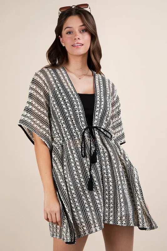 VERY J Striped Poncho Boho Cardigan - Brittney MADE
