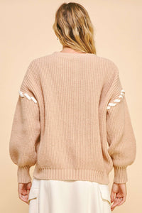 Davi & Dani Lace-Up Ribbon Bow Button Down Cardigan - Brittney MADE