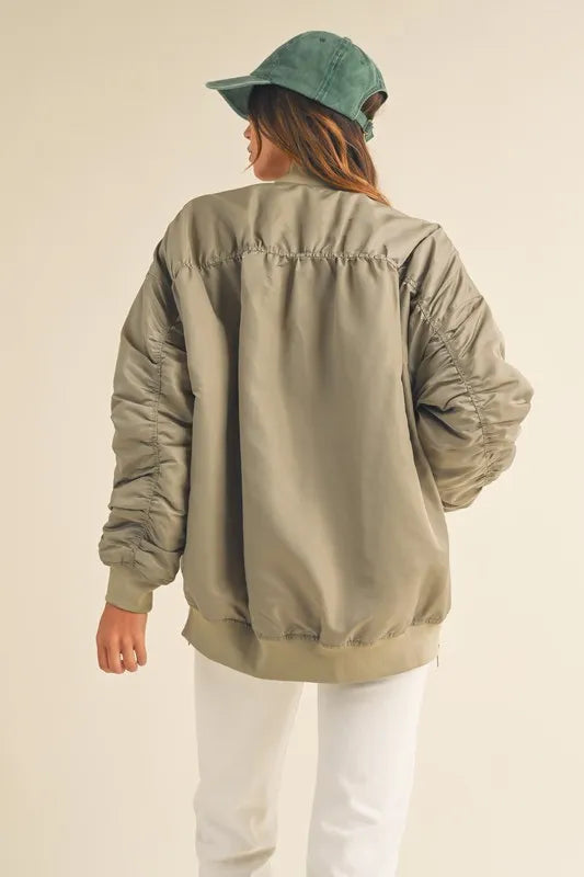 MABLE Back Ruched Utiltiy Bomber Jacket - Brittney MADE