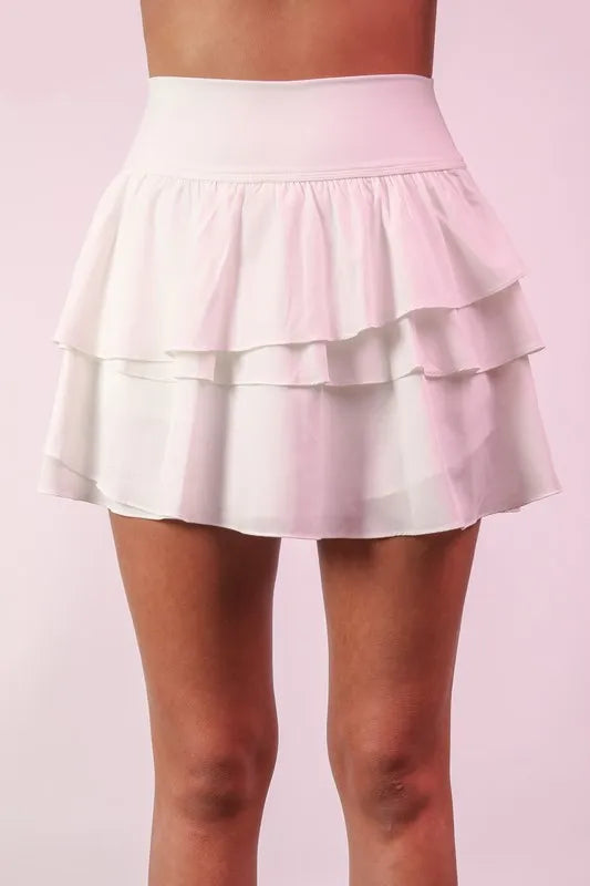 VERY J Riffled Tiered Layers Activewear Skirt with Shorts - Brittney MADE
