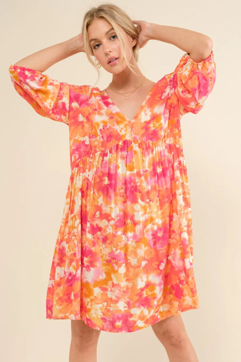 And The Why Full Size Printed Tie Back Long Sleeve Dress - Brittney MADE
