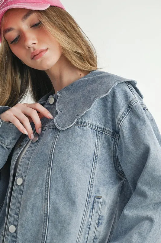 MABLE Scallop Peter Pan Collar Denim Jacket - Brittney MADE