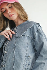 MABLE Scallop Peter Pan Collar Denim Jacket - Brittney MADE