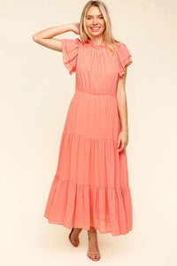 Haptics Full Size Tiered Frill Mock Neck Short Sleeve Dress - Brittney MADE