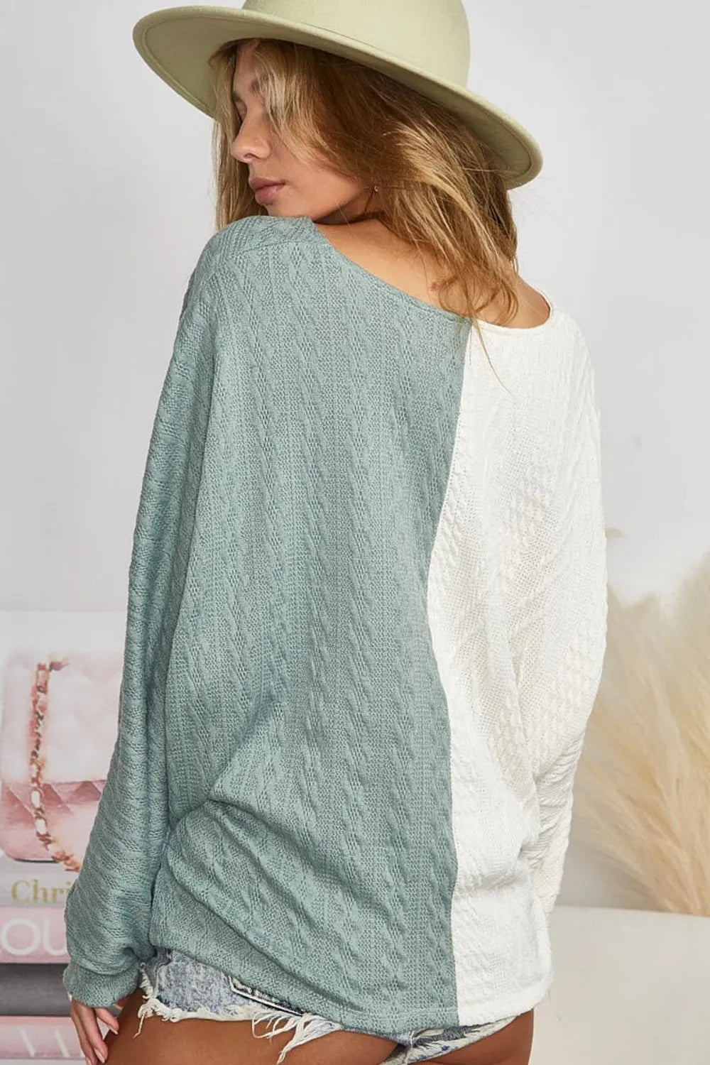 BiBi Twist Front Contrast Cable Knit Top - Brittney MADE