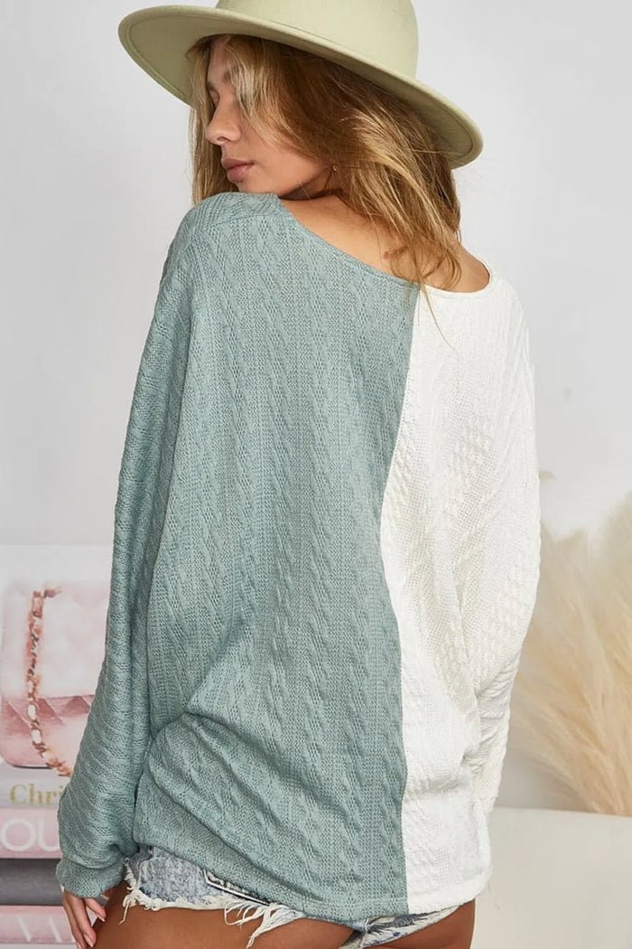 BiBi Twist Front Contrast Cable Knit Top - Brittney MADE