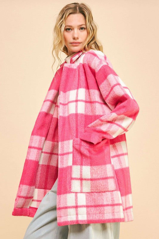 Davi & Dani Plaid Open Front Drop Shoulder Longline Coat - Brittney MADE