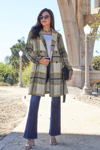 Double Take Full Size Plaid Button Up Lapel Collar Coat - Brittney MADE
