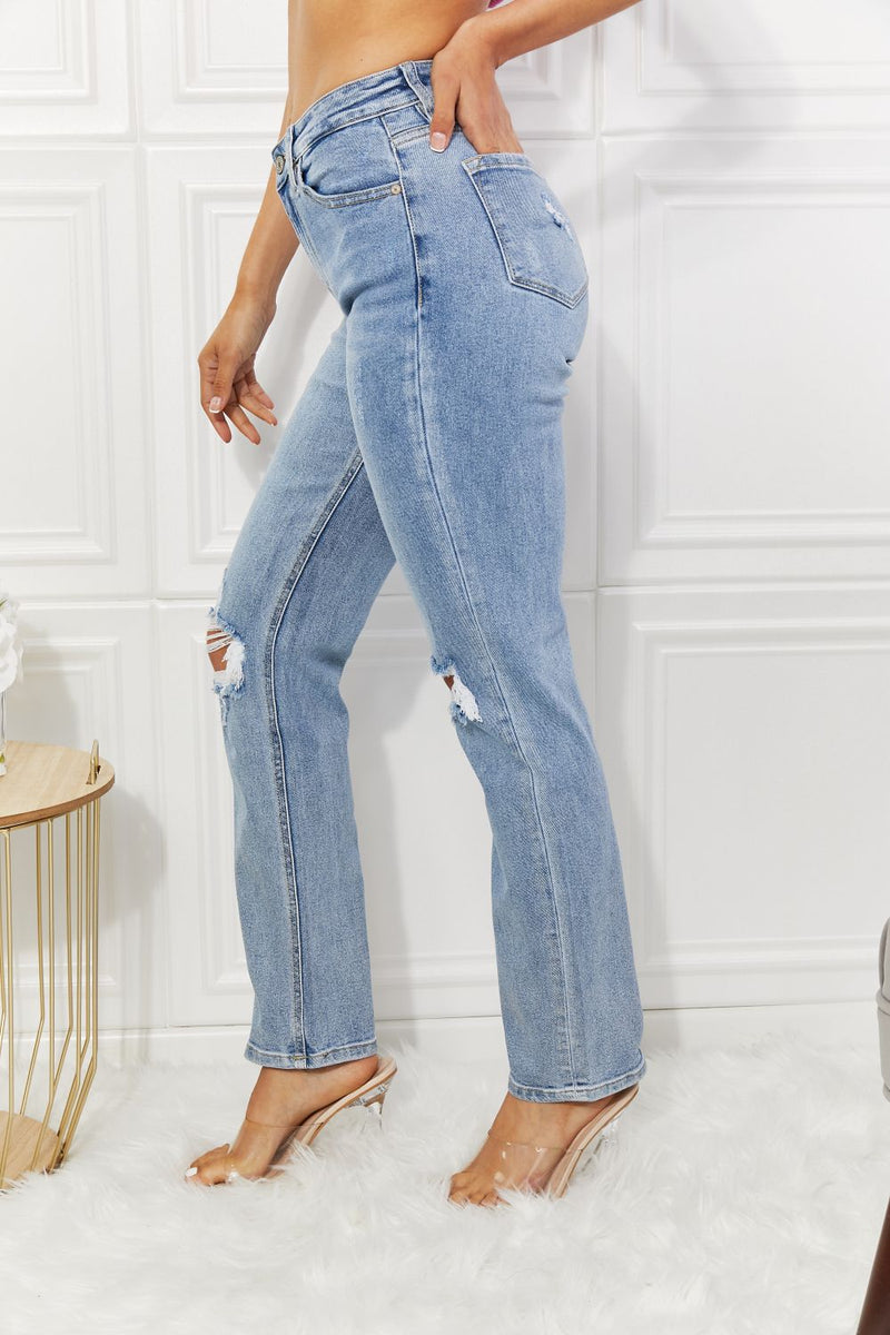 Kancan High Rise Distressed Slim Straight Jeans - Brittney MADE