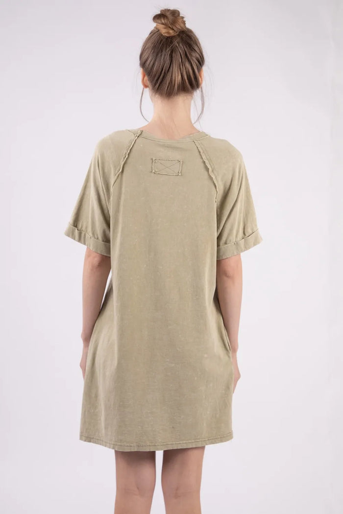 VERY J Washed Round Neck Mini Tee Dress - Brittney MADE