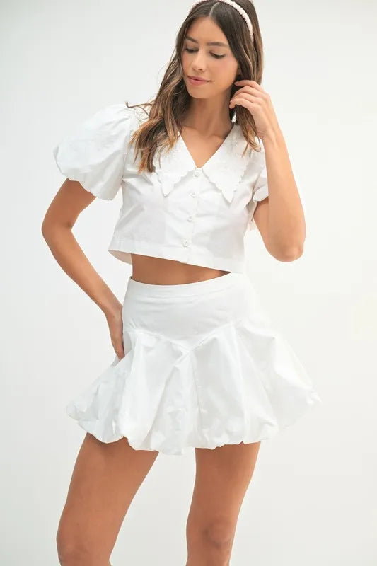 MABLE Puff Sleeve Button Down Top and Bubble Skirt Set - Brittney MADE