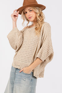 SAGE + FIG Distressed Asymmetrical Open Stitch Sweater - Brittney MADE