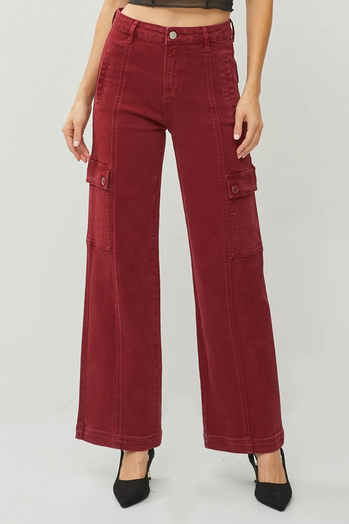 RISEN Full Size High Rise Wide Leg Cargo Jeans - Brittney MADE