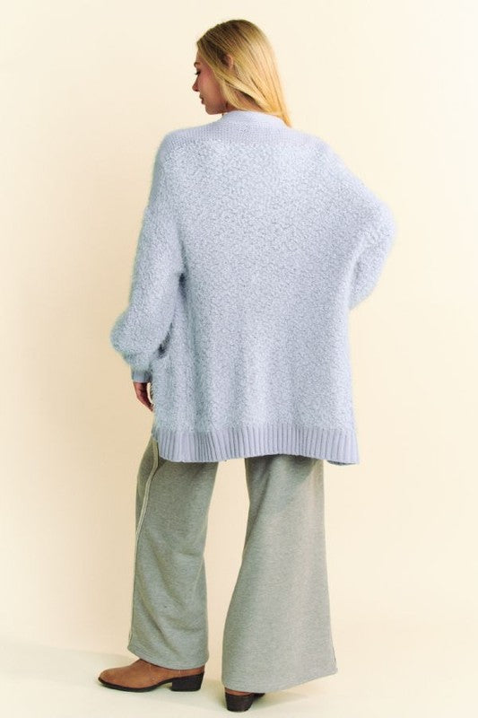Davi & Dani Ribbed Hem Button Up Long Sleeve Cardigan - Brittney MADE