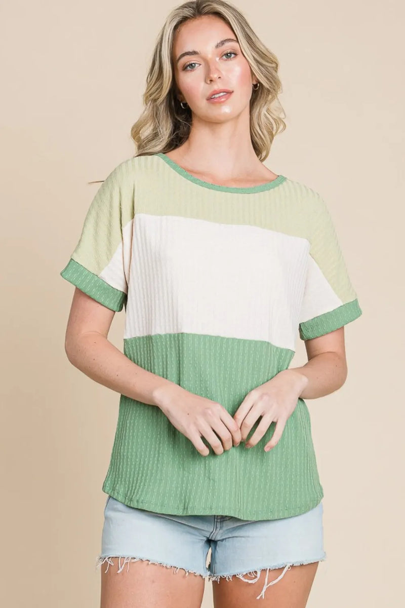 BOMBOM Color Block Short Sleeve T-Shirt - Brittney MADE