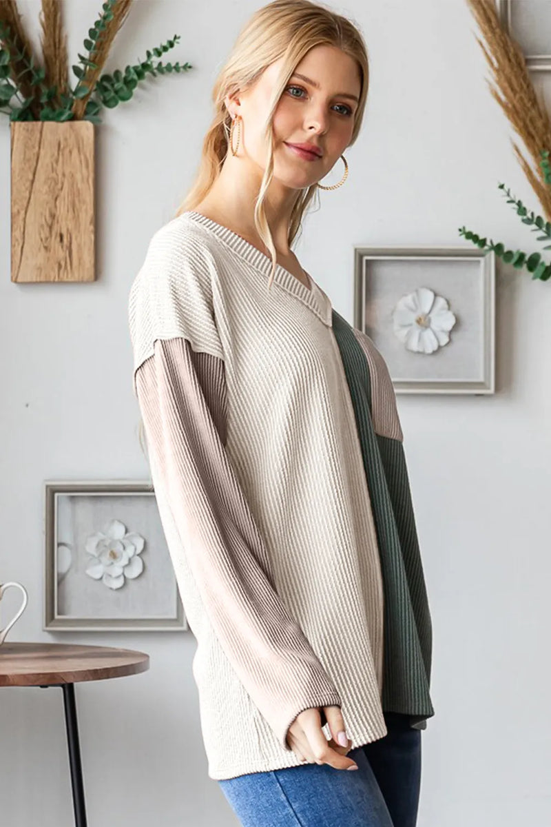 Heimish Color Block Exposed Seam Ribbed T-Shirt - Brittney MADE