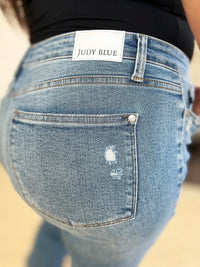 Judy Blue Full Size Mid Rise Destroyed Hem Distressed Jeans - Brittney MADE