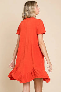 Culture Code Full Size Short Sleeve Ruffled Asymmetric Hem Dress - Brittney MADE