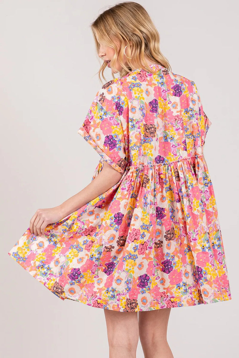 SAGE + FIG Floral Short Sleeve Babydoll Dress with Pockets - Brittney MADE
