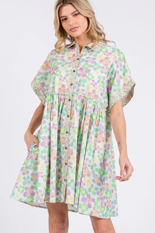 SAGE+FIG Floral Babydoll Short Sleeves Dress - Brittney MADE
