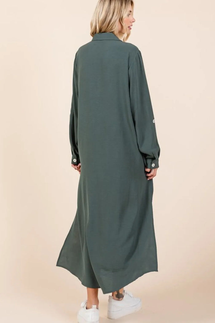 Mittoshop Airflow V-Neck Long Sleeve Button Down Maxi Dress - Brittney MADE