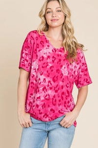 BOMBOM Leopard V-Neck Short Sleeve T-Shirt - Brittney MADE