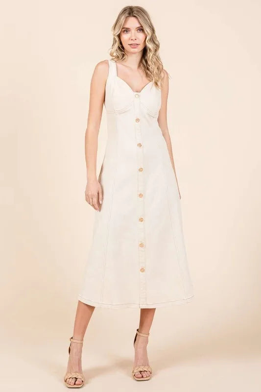 Mittoshop Stretch Twill Decor Button Sleeveless Midi Dress - Brittney MADE