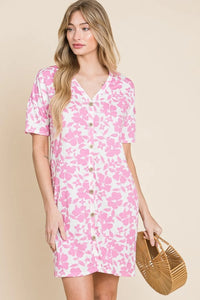 BOMBOM Floral Button Down Mini Dress - Brittney MADE