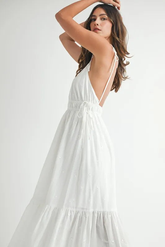 MABLE Eyelet Lace Maxi Dress with Side Strap Details - Brittney MADE