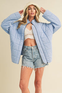 Aemi + Co Zip Up Drop Shoulder Quilted Washed Jacket - Brittney MADE