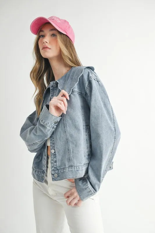 MABLE Scallop Peter Pan Collar Denim Jacket - Brittney MADE