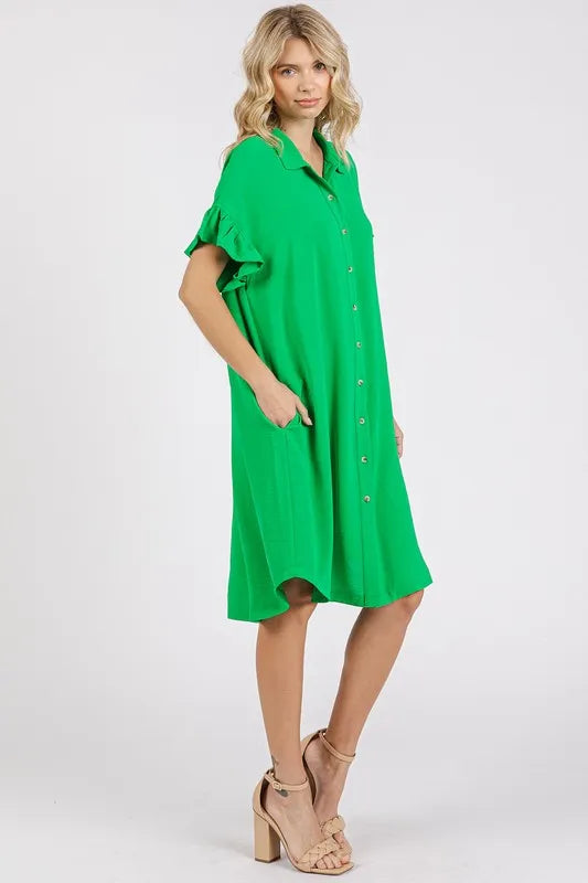 Mittoshop Button Down Flounce Sleeve Dress with Pockets - Brittney MADE