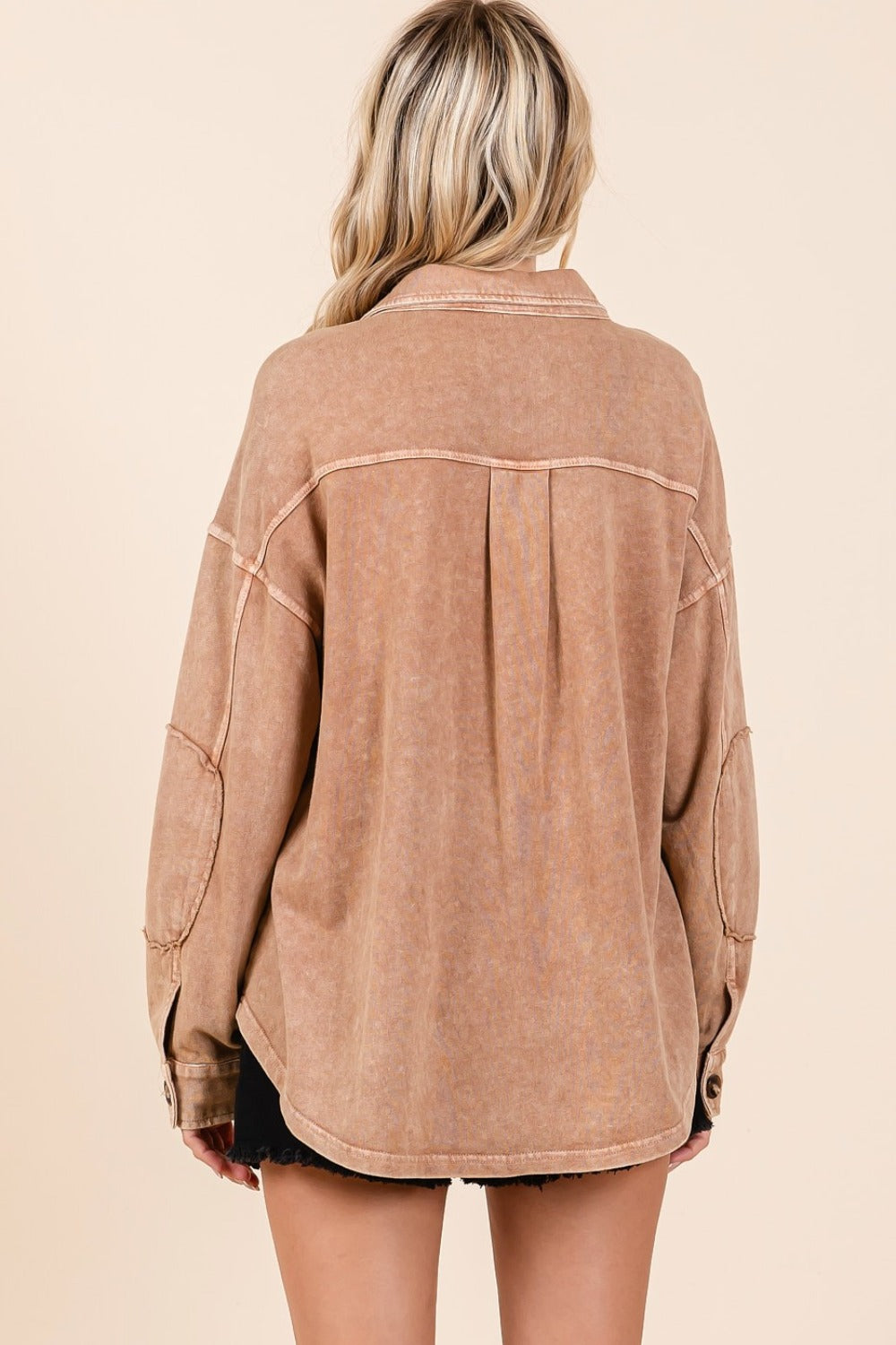 Mittoshop Mineral Wash French Terry Elbow Patch Shacket - Brittney MADE